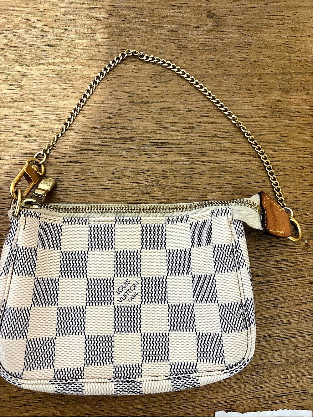 Louis Vuitton Damier Azur Mini Pochette Accessoires in White & Brown